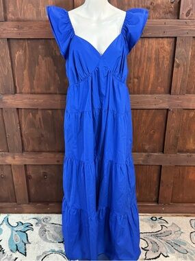 Modcloth Cobalt Blue Flutter‑Sleeve Tiered Maxi Dress